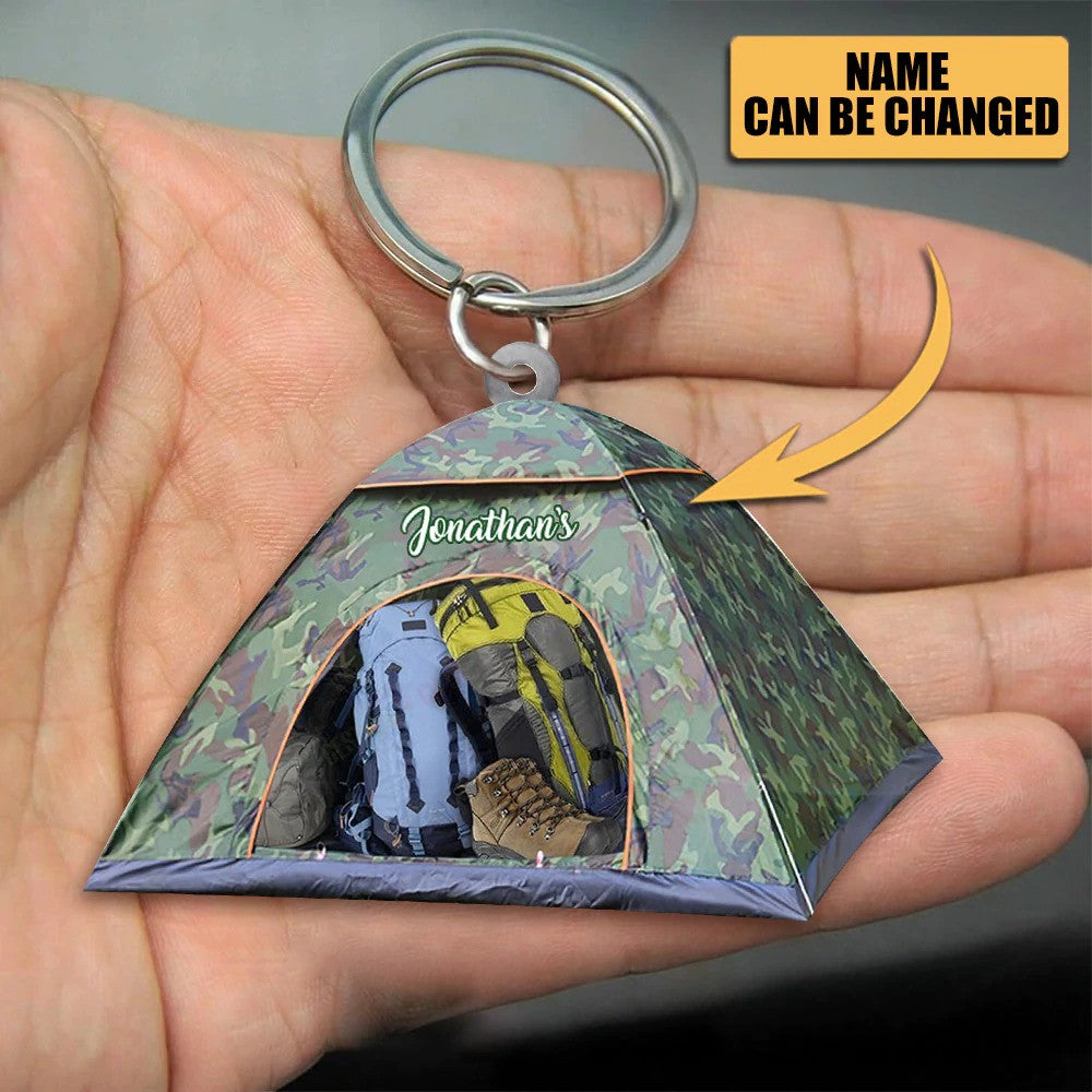Personalized Camping Tent Keychain/ Custom Name Flat Acrylic Keychain for Camper