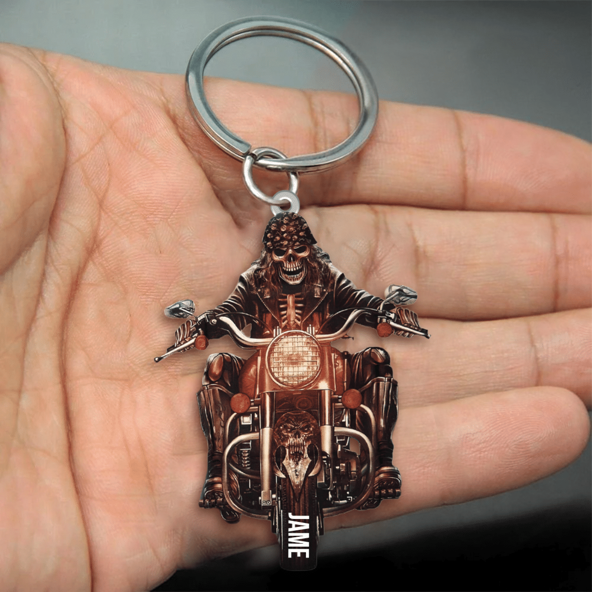 Personalized Skull Burn Rubber Motorcycle Acrylic Keychain/ Flat Keychain for Skull Loverss