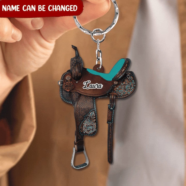 Personalized Horse Saddle Flat Acrylic Keychain For Horse Lovers/ Cowboy Keychain/ Cowgirl Keychain