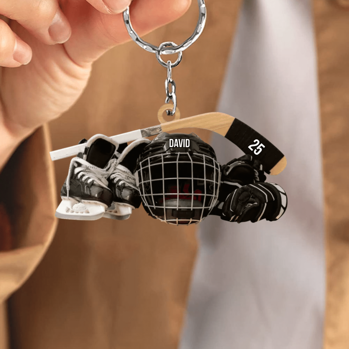 Personalized Acrylic Keychain Hocket Skates Helmet And Stick Gift For Hockey Lover