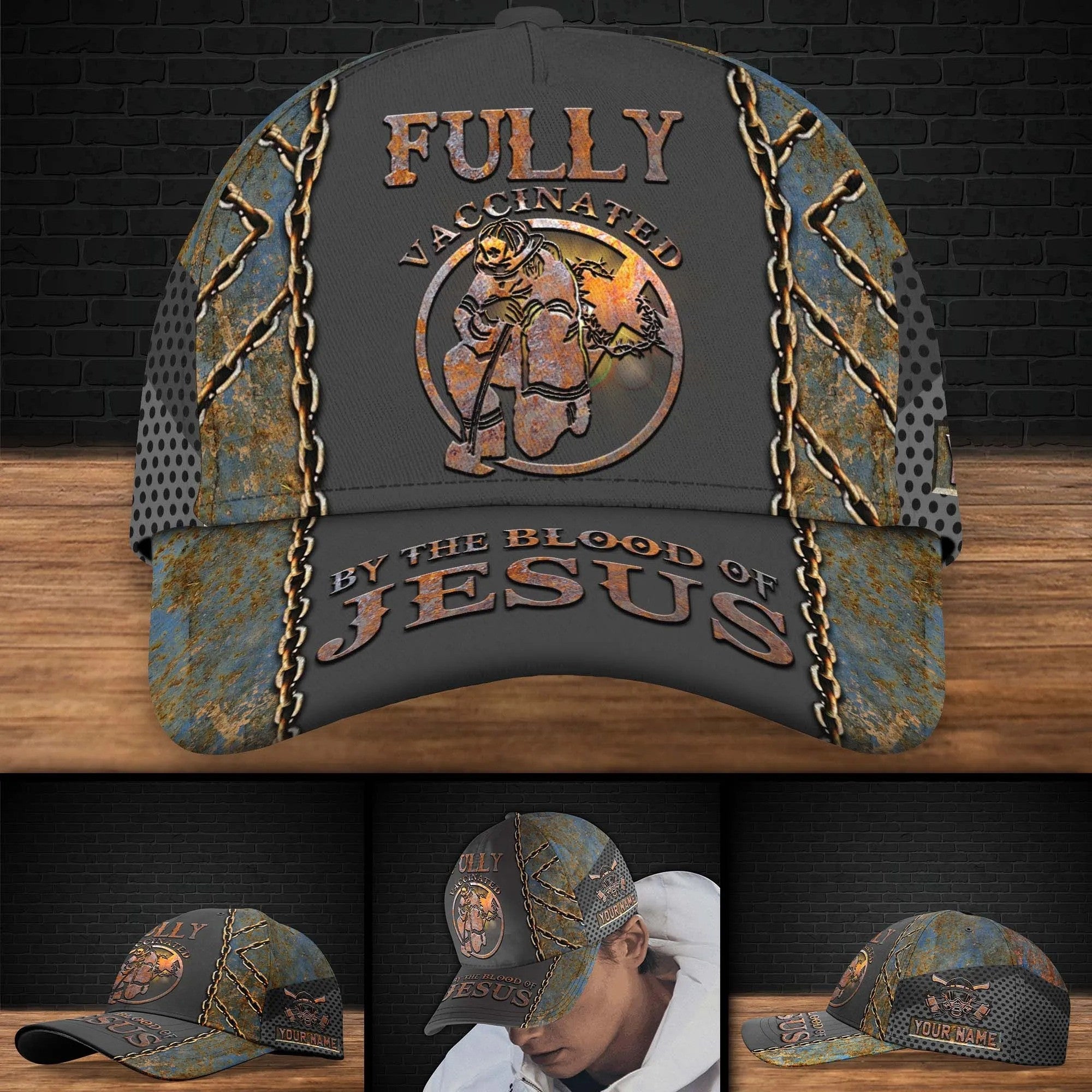 Firefighter Jesus Firefighter Cap Personalized Jesus Gift/ Fully Vaccinated By The Blood Of Jesus Cap