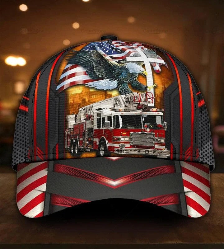 Jesus American Eagle Firefighter Truck 3D Classic Cap/ 3D All Over Printed Jesus Firefighter Cap