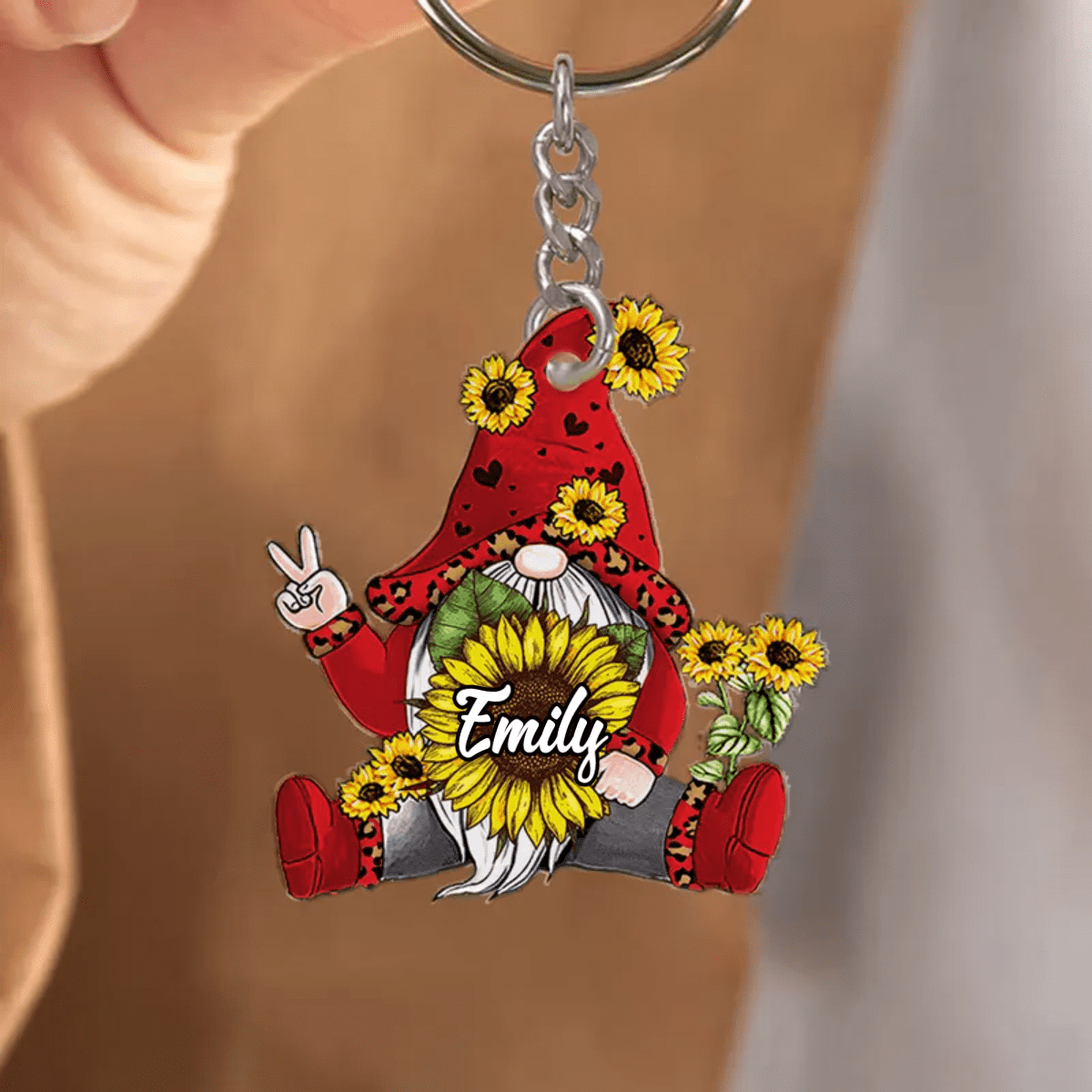 Colorful Sunflower Gnome Custom Name Personalized Acrylic Keychain LPL09MAY22TP2/ Cute Girl keychain