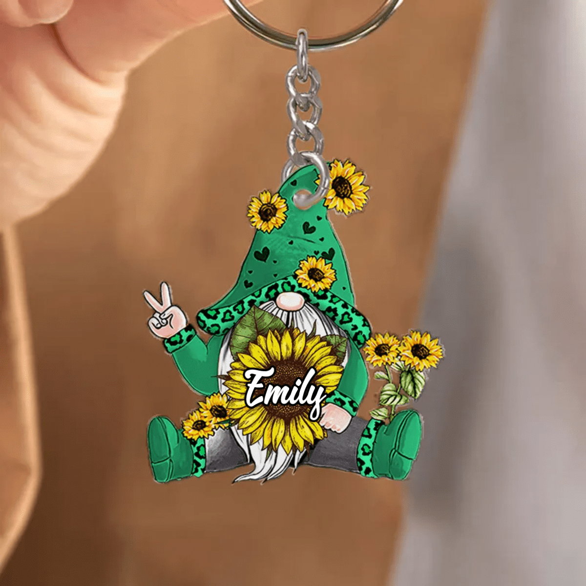 Colorful Sunflower Gnome Custom Name Personalized Acrylic Keychain LPL09MAY22TP2/ Cute Girl keychain