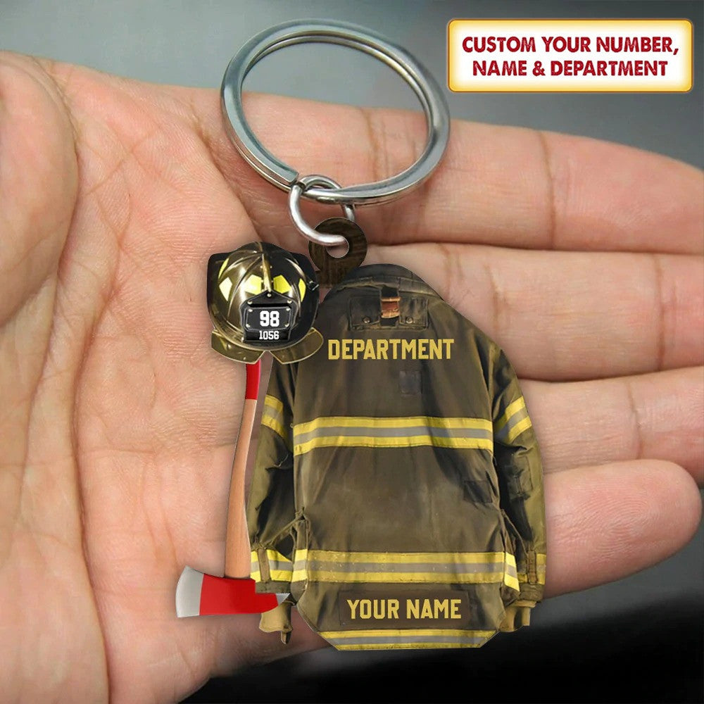Personalized Firefighter Armor Shaped Flat Acrylic Keychain/ Firefighter Outfit Uniform Helmet Keychain