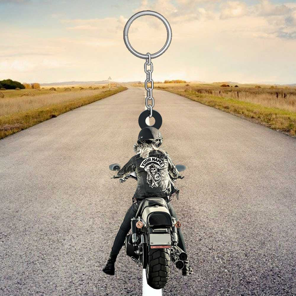 Personalized Biker Man/ Lady Biker Keychain/ Custom Biker Vest Flat Keychain for Biker lover