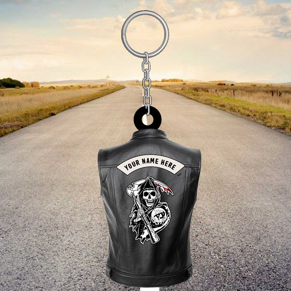 Personalized Biker Keychain/ Custom Biker Vest Flat Keychain for Biker lover