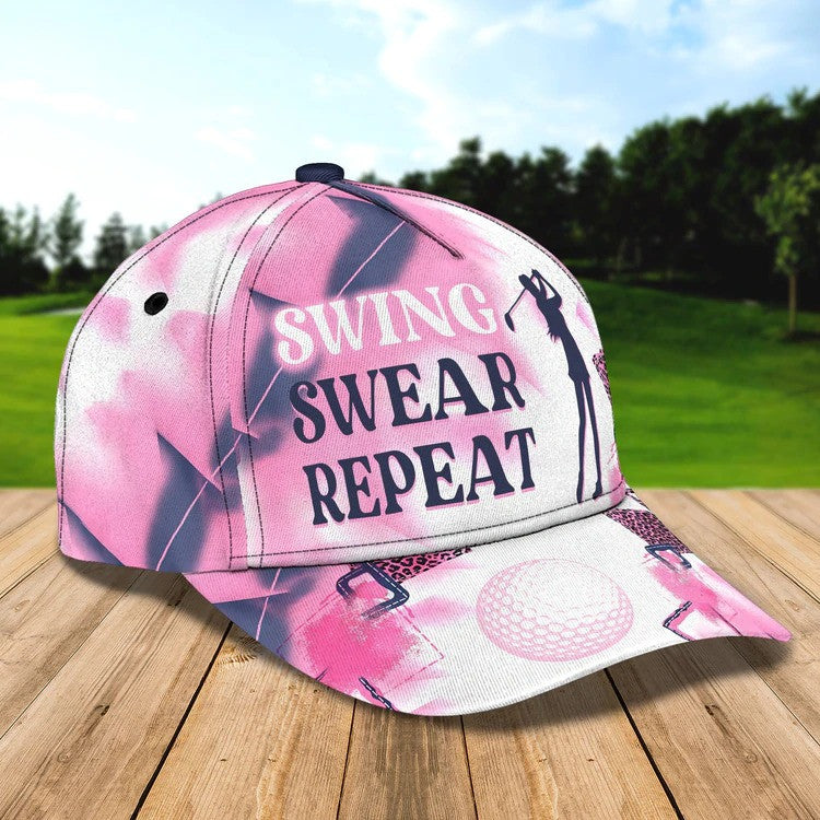 Personalized Swing Swear Repeat Golf Cap for Women/ 3D Classic Cap All Over Print for Golf Women Player