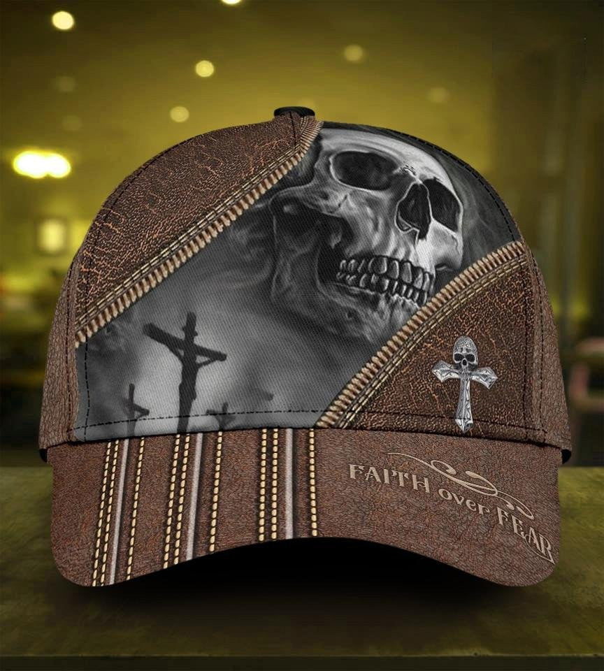 Personalized Skull Faith Over Fear 3D All Over Printed Classic Cap Love God Gift/ Skull Lovers Cap