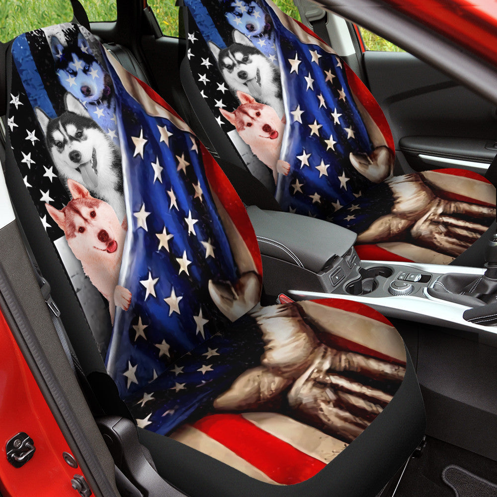 Husky Inside American Flag Car Seat Covers