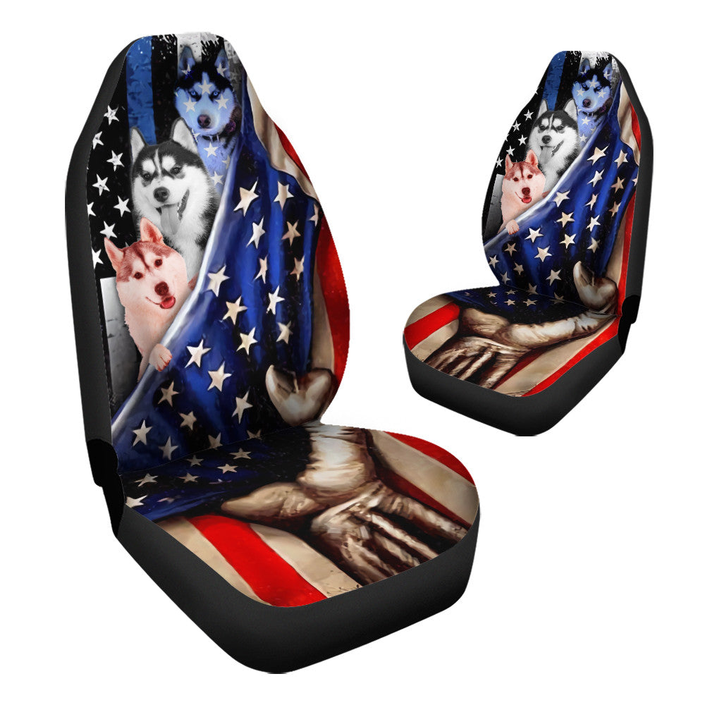 Husky Inside American Flag Car Seat Covers