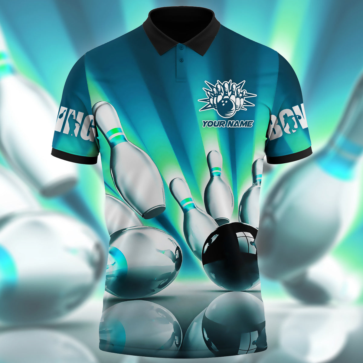Personalized Name Bowling Q9 Teal Version All Over Printed Polo Shirt/ Team Bowling Lover/ Custom Bowling Gift Coolspod
