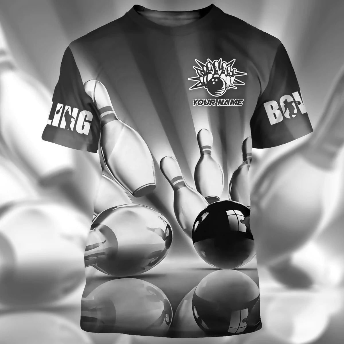Custom Grey Bowling T Shirt Men Women 3D All Over Print Bowling Tshirt