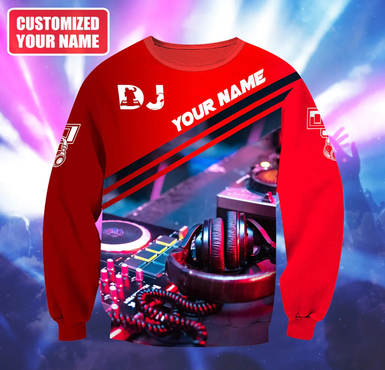 Customized 3D Red DJ Zip Hoodie For DJ Lover/ Disc Jockey Player EDM Party Gift/ DJ Shirt
