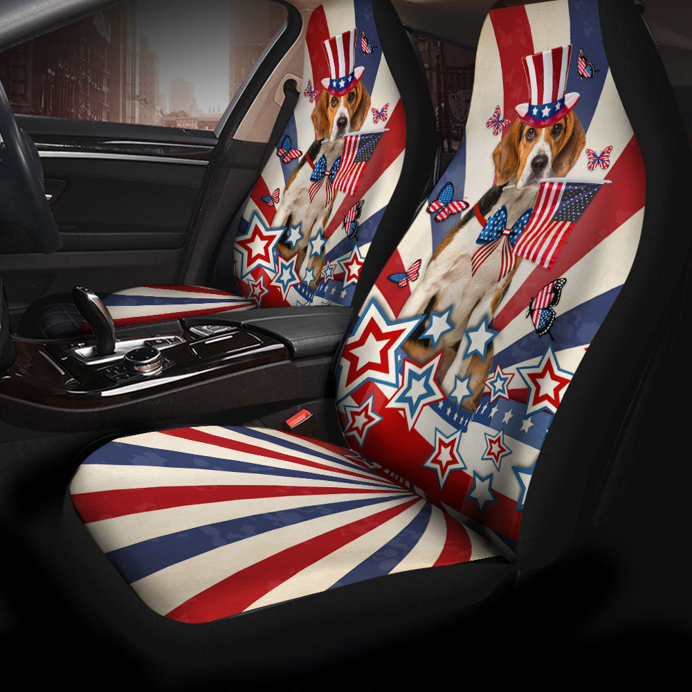 Beagle Inside American Flag Car Seat Covers