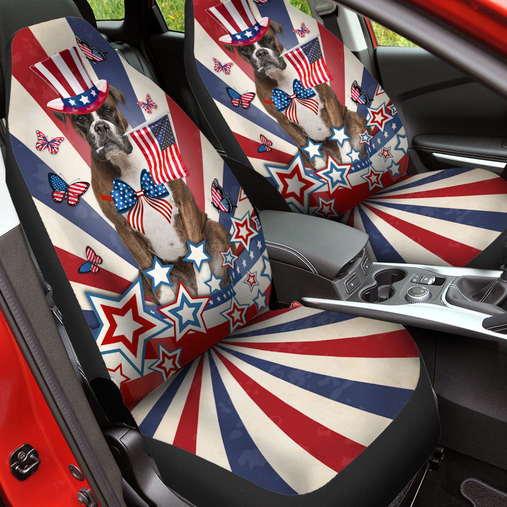 Boxer Inside American Flag Car Seat Covers