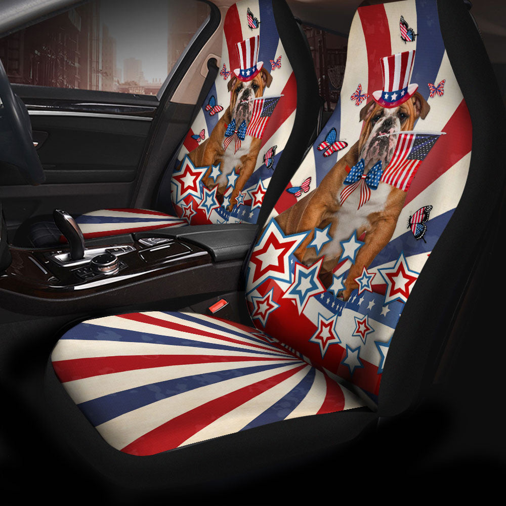 Bulldog Inside American Flag Car Seat Covers