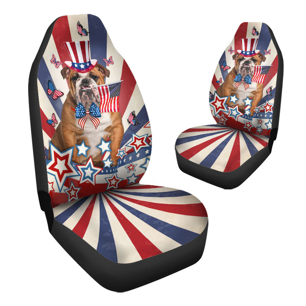 Bulldog Inside American Flag Car Seat Covers