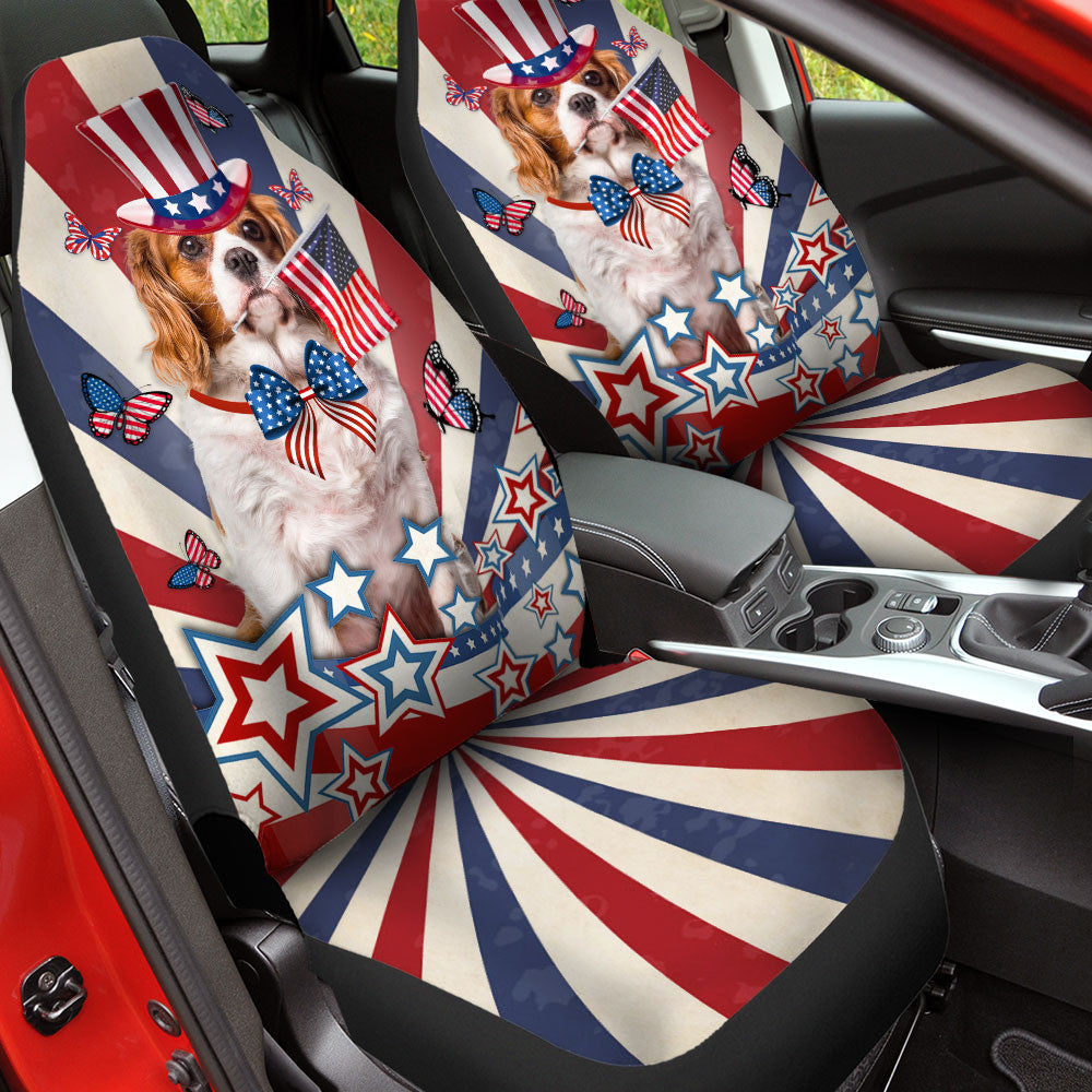 Cavalier King Charles Spaniel Inside American Flag Car Seat Covers