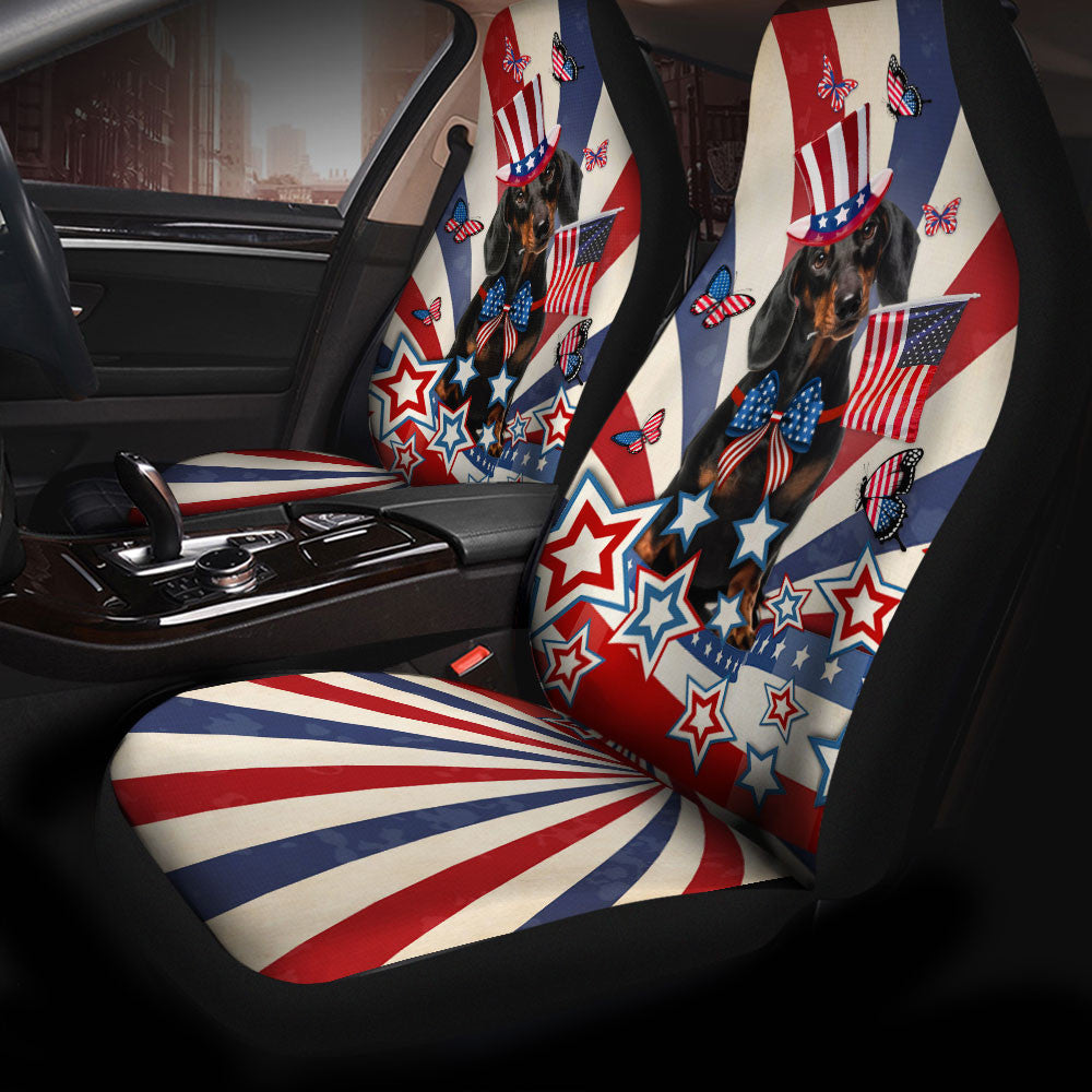Dachshund Inside American Flag Car Seat Covers