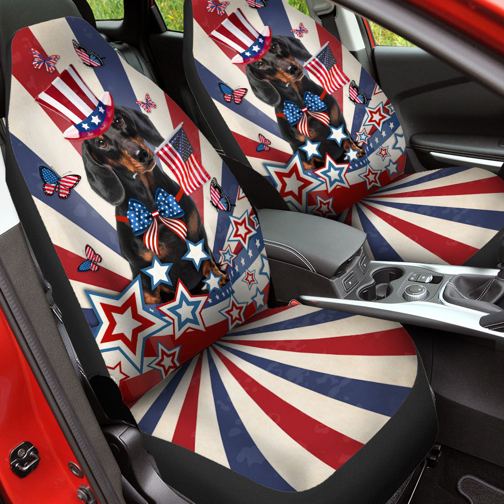Dachshund Inside American Flag Car Seat Covers
