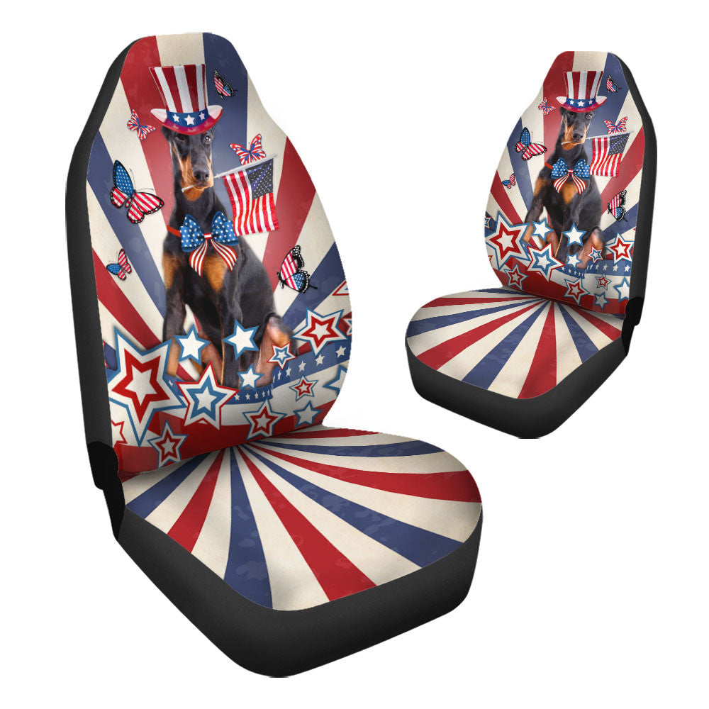Doberman Pinscher Inside American Flag Car Seat Covers