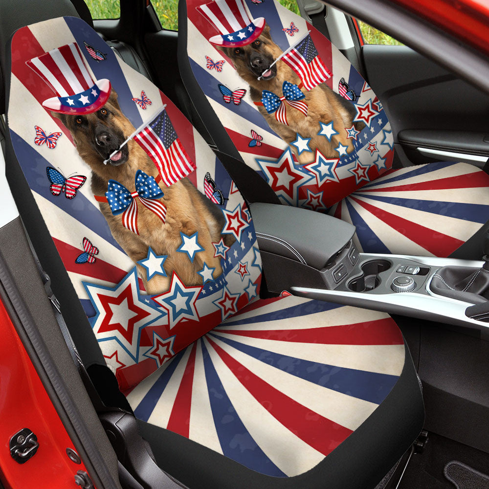 German Shepherd Dog Inside American Flag Car Seat Covers