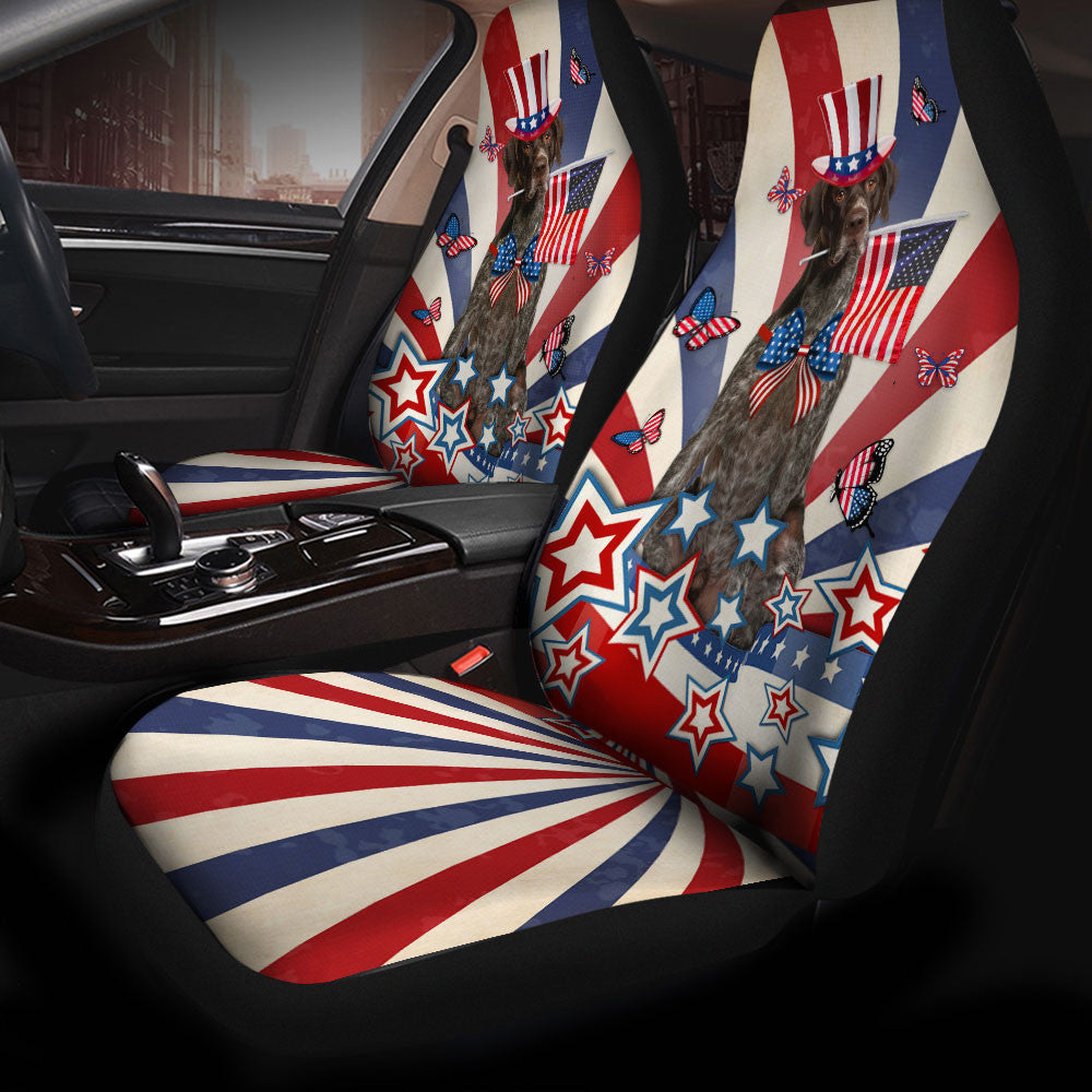 German Shorthaired Pointer Inside American Flag Car Seat Covers