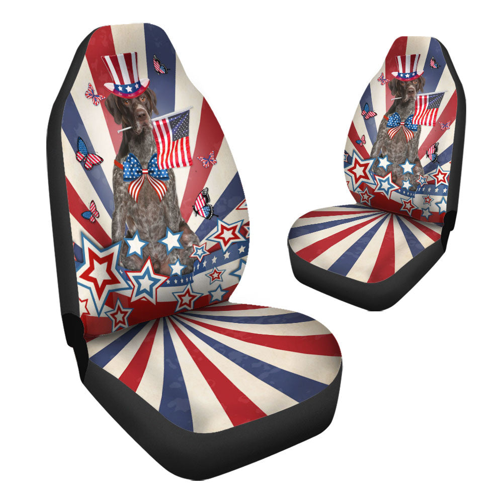German Shorthaired Pointer Inside American Flag Car Seat Covers