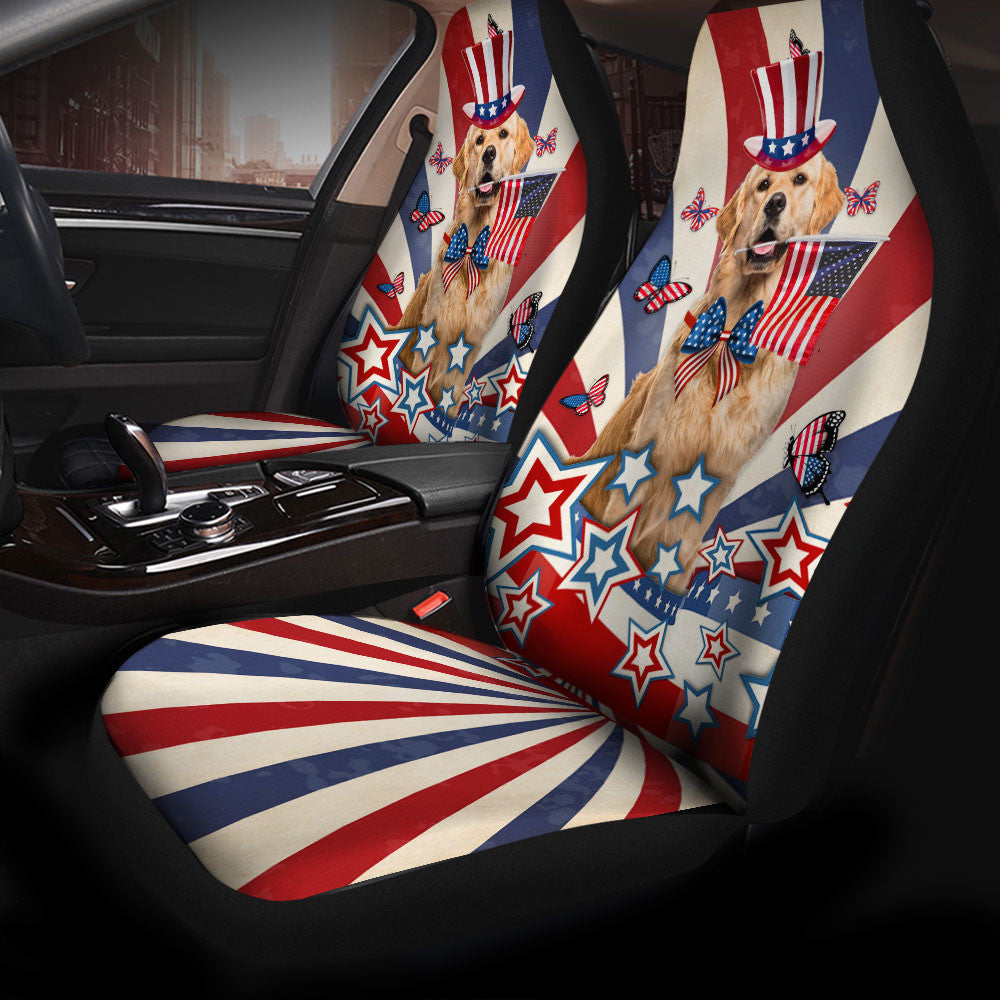 Golden Retriever Inside American Flag  Car Seat Covers