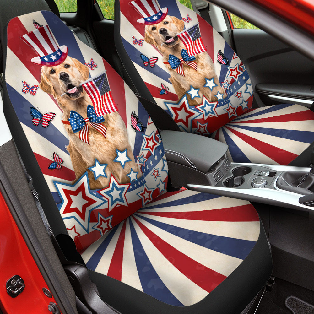 Golden Retriever Inside American Flag  Car Seat Covers