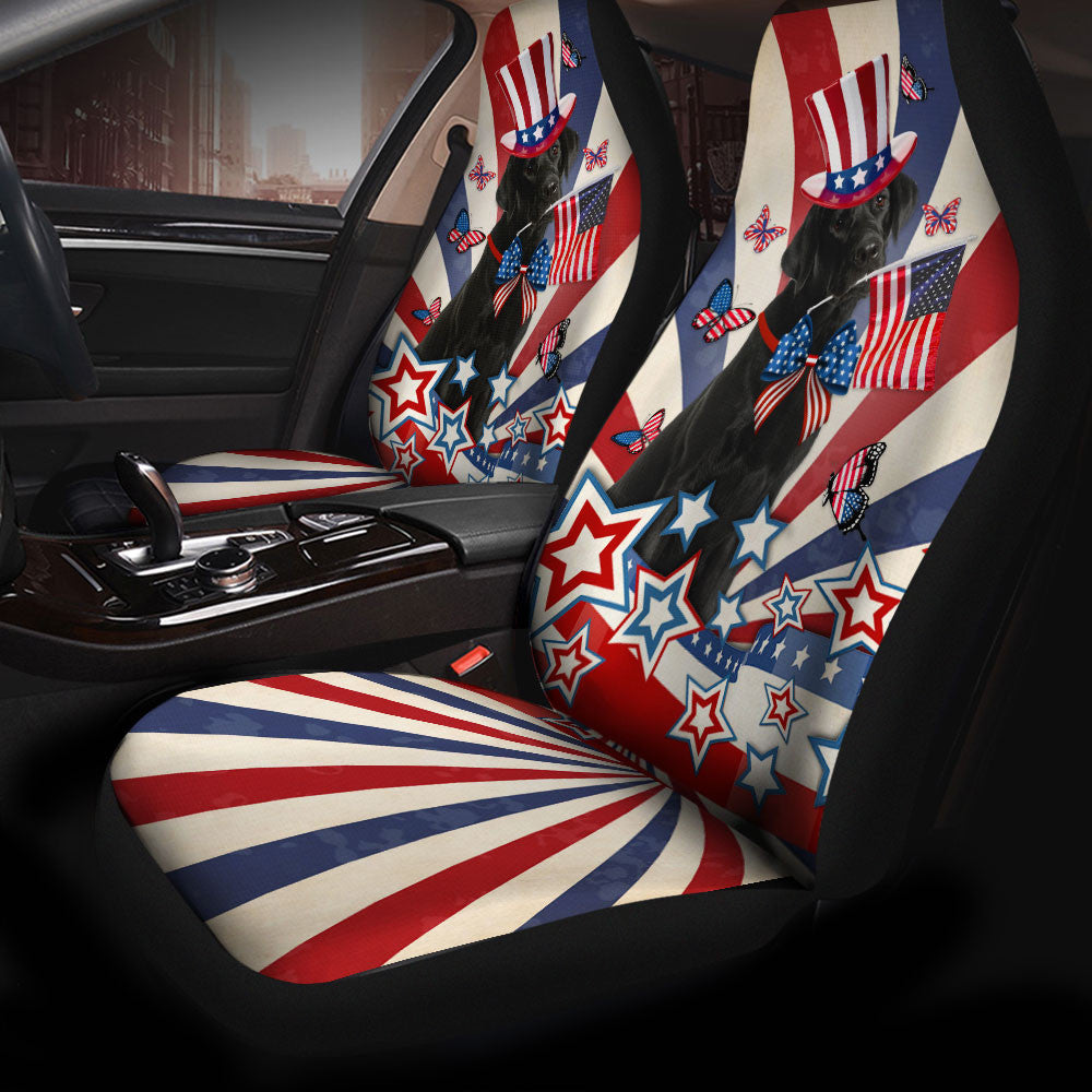 Labrador Retriever Inside American Flag Car Seat Covers