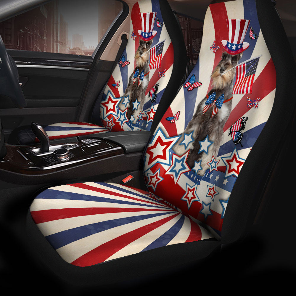 Miniature Schnauzer Inside American Flag Car Seat Covers