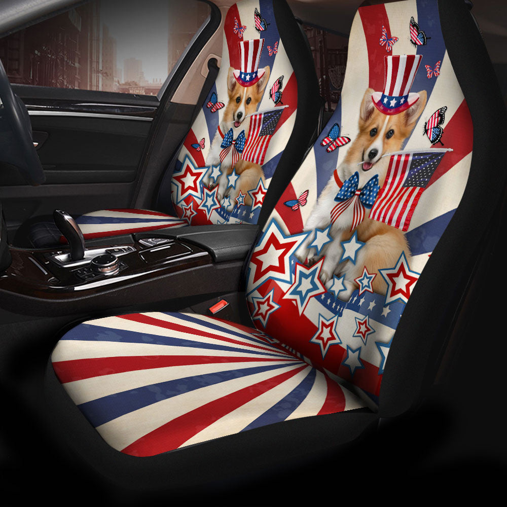 Pembroke Welsh Corgi Inside American Flag Car Seat Covers