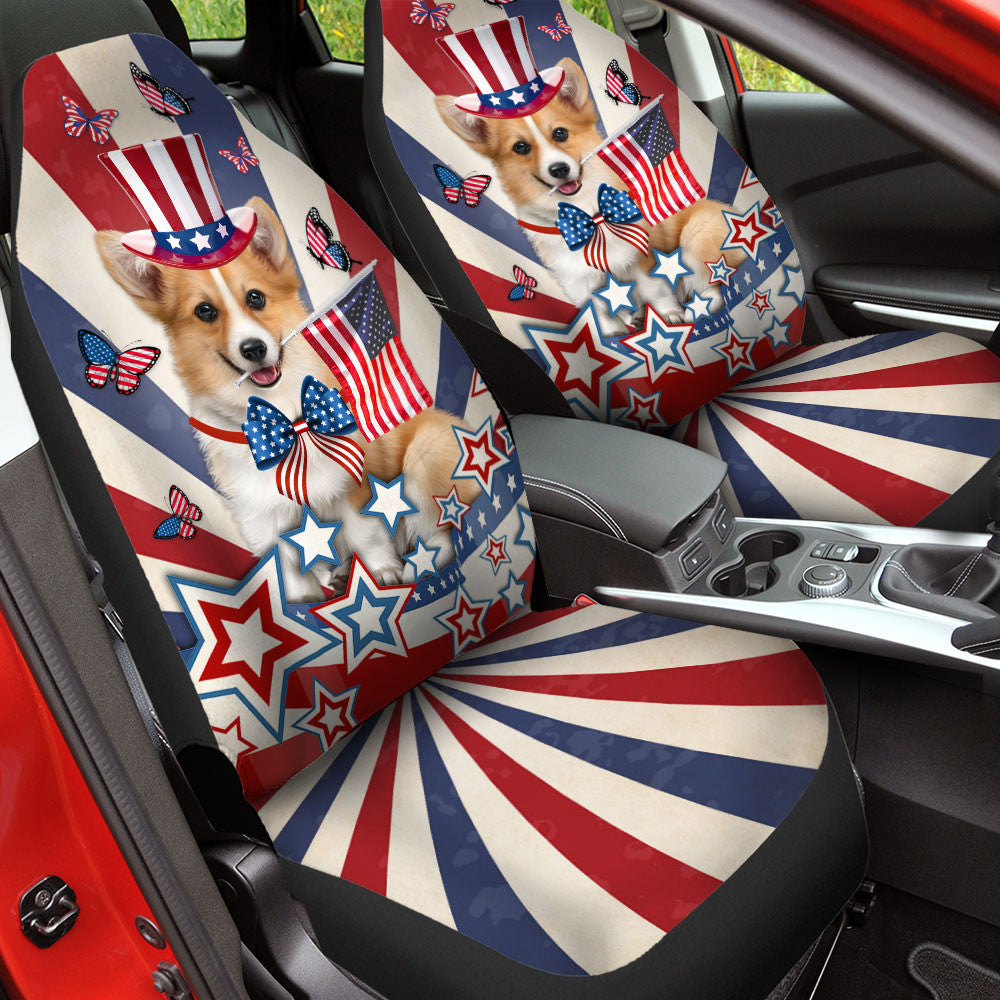 Pembroke Welsh Corgi Inside American Flag Car Seat Covers