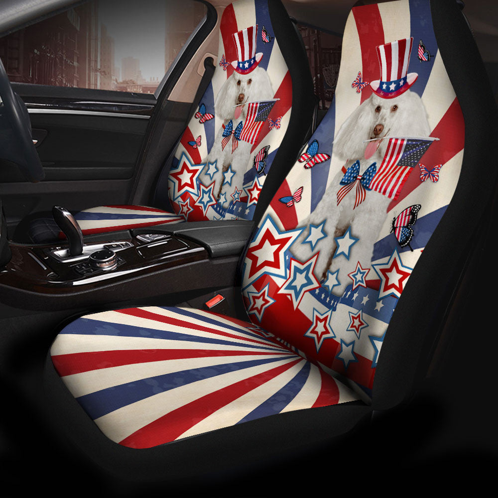 Poodle Inside American Flag Car Seat Covers