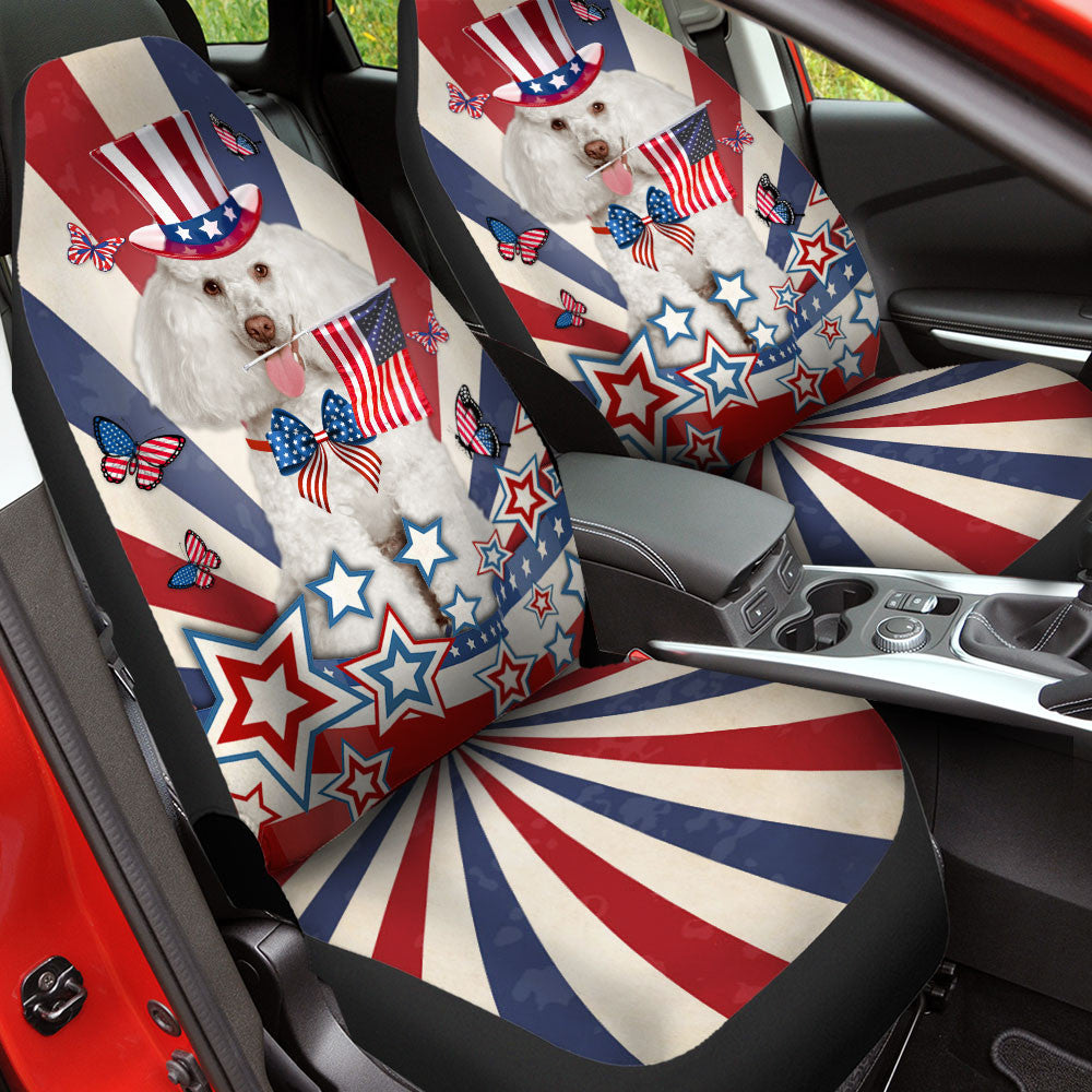 Poodle Inside American Flag Car Seat Covers