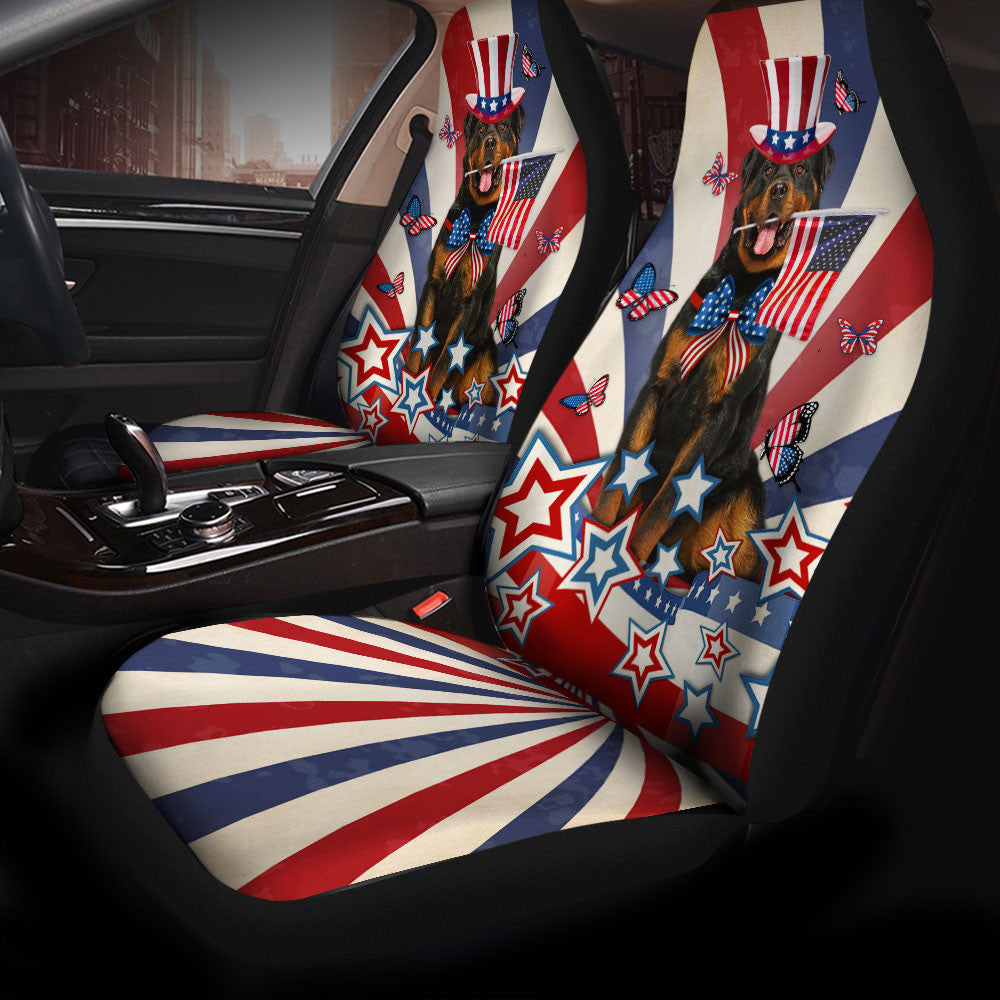 Rottweiler Inside American Flag Car Seat Covers