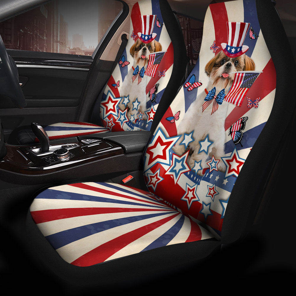 Shih Tzu Inside American Flag Car Seat Covers