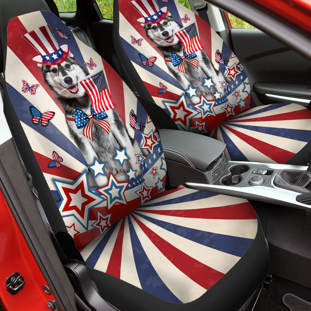Siberian Husky Inside American Flag Car Seat Covers