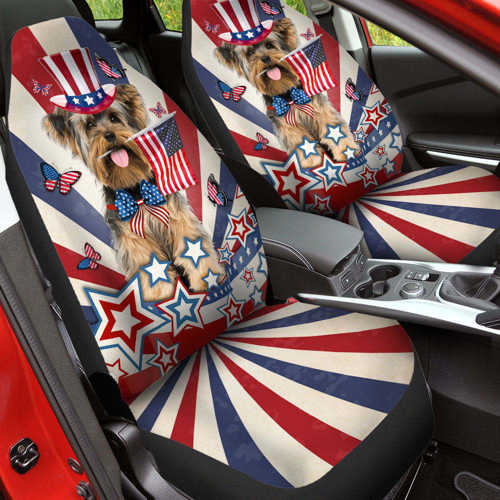 Yorkshire Terrier Inside American Flag Car Seat Covers