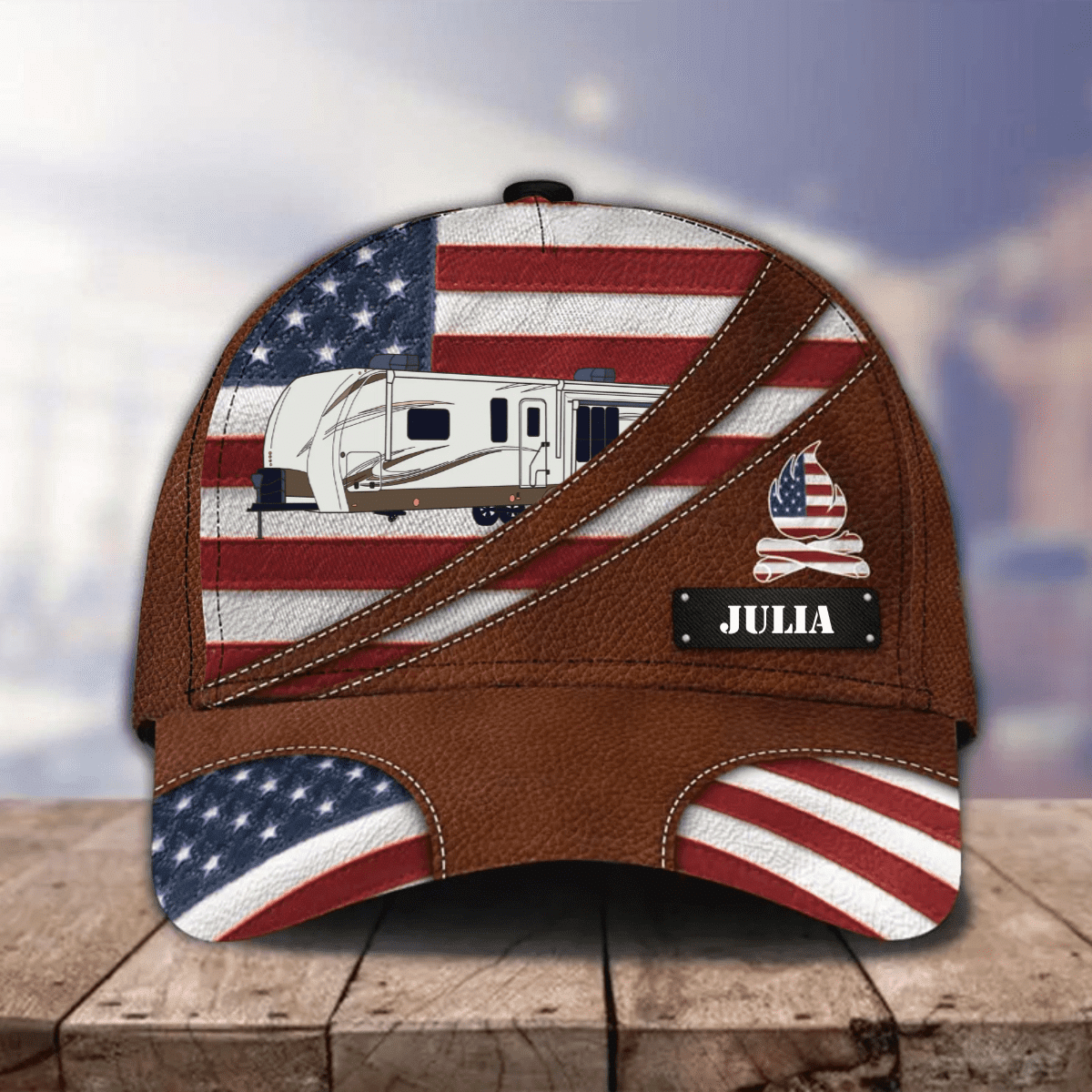 4th of July Personalized Camping Cap for Family/ Custom RV Camping Leatherette 3D Cap for Family