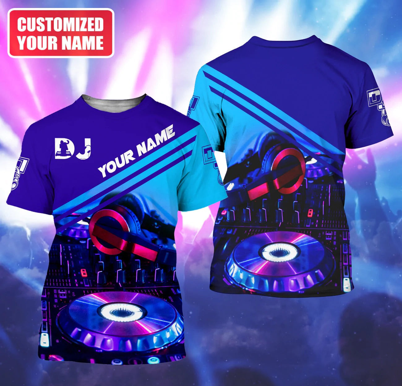 Custom With Name 3D Hoodie For DJ Men Women/ Blue Tshirt For A DJ/ DJ Musican Clothing