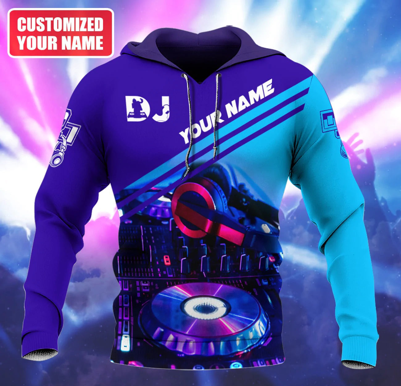 Custom With Name 3D Hoodie For DJ Men Women/ Blue Tshirt For A DJ/ DJ Musican Clothing