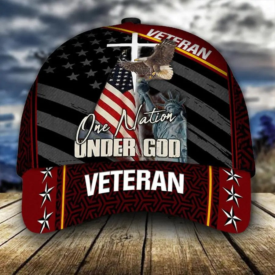 Personalized Jesus Cap/ One Nation under God Veteran 3D Baseball Cap/ 4th of July Veteran Hat for Him