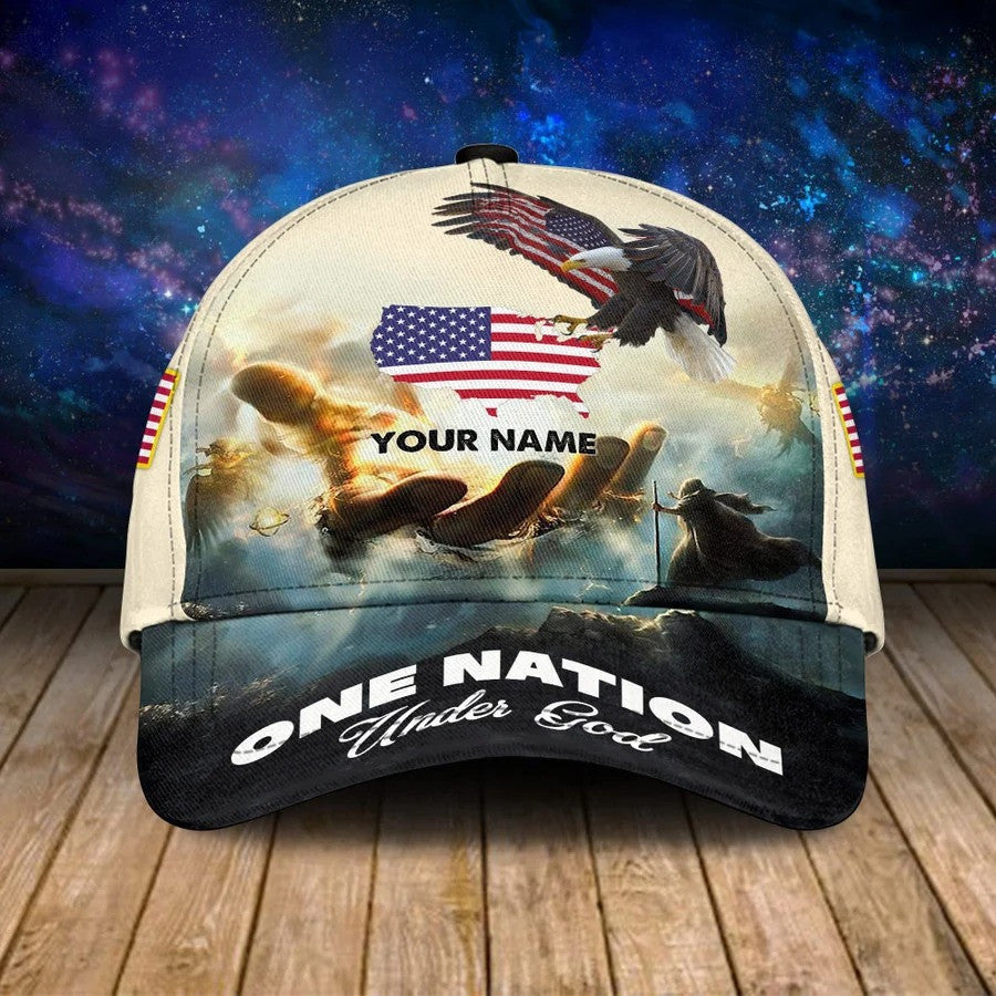 Personalized Jesus Cap/ One Nation under God Veteran 3D Baseball Cap/ 4th of July Veteran Hat for Him