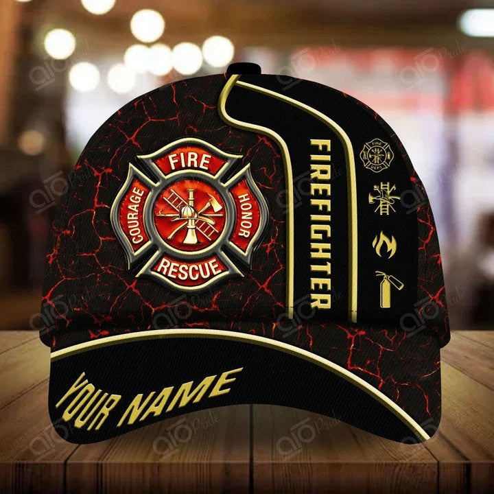 Customized Firefighter Camo 3D Classic Cap/ Custom Firefighter Name Hat for Dad