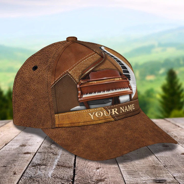 Personalized Wooden Piano Classic Cap for Him/ Leather Pattern Piano Hat for Boyfriend Birthday