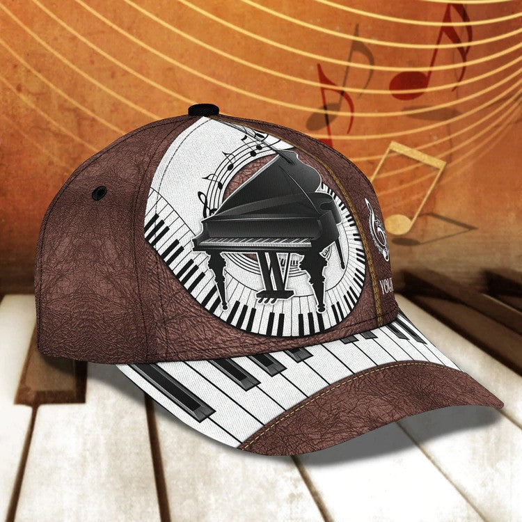 Personalized Wooden Piano Classic Cap for Him/ Leather Pattern Piano Hat for Boyfriend Birthday