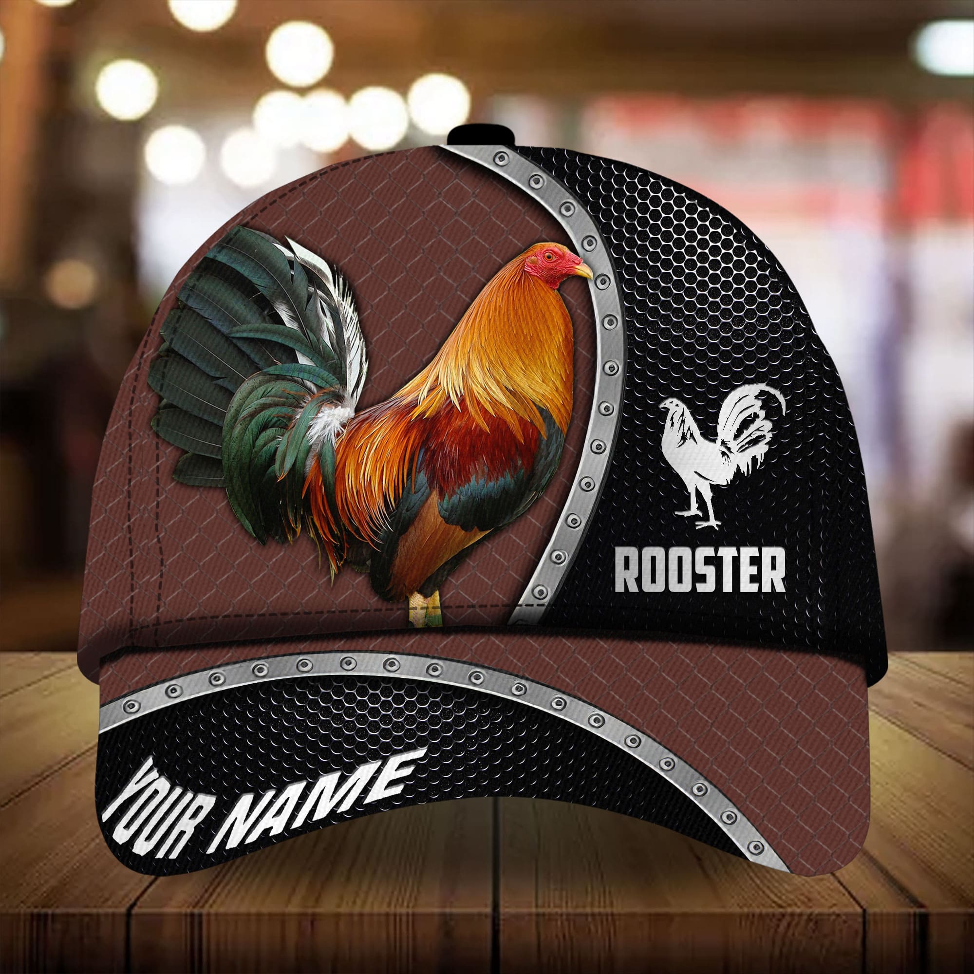 Personalized 3D Baseball Cap Hat For Rooster Lover/ Premium Metal Curve Rooster 3D Cap Hat Multicolor/ Chicken Cap